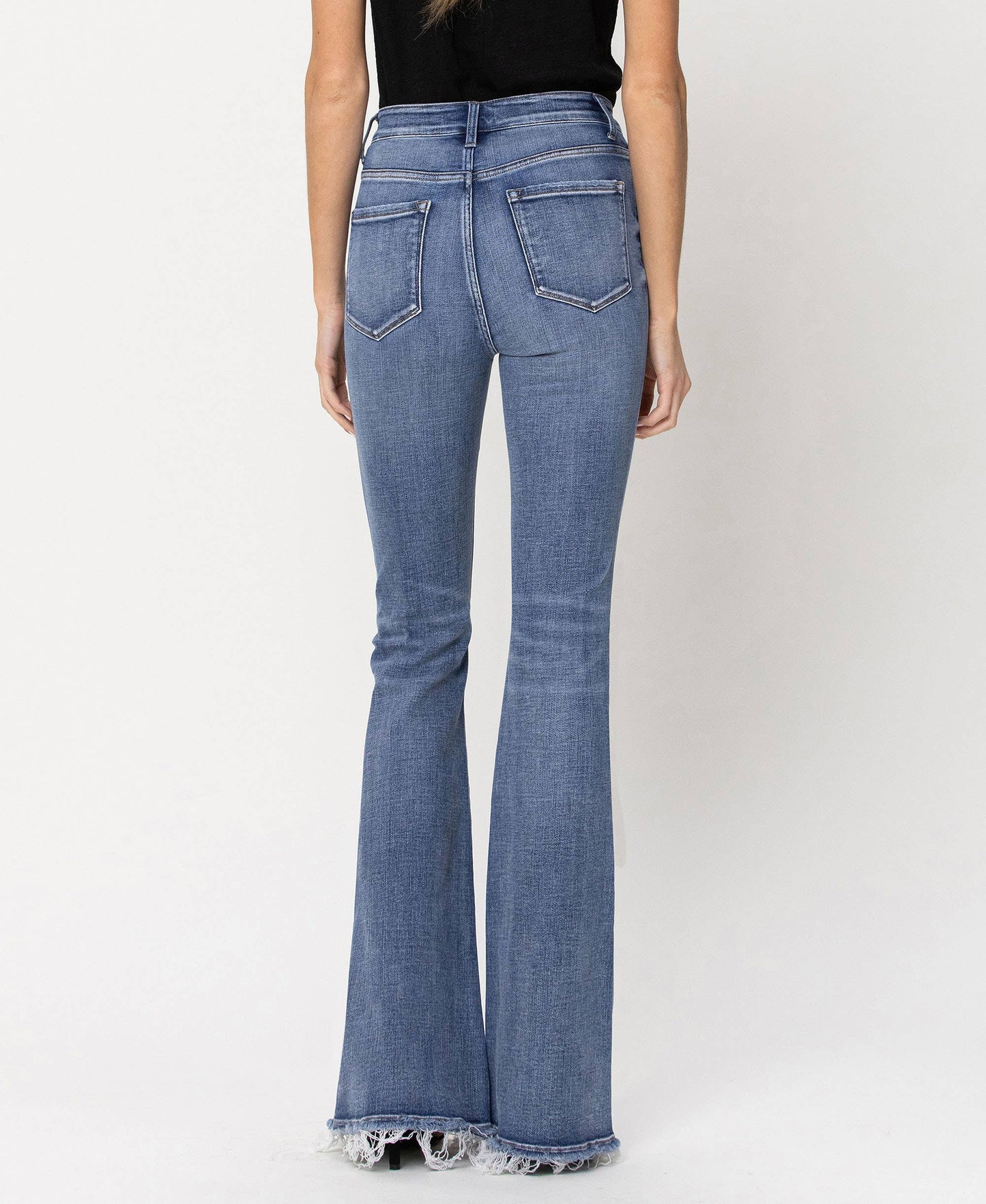 HIGH RISE BUTTON FLY FLARE JEANS F4318