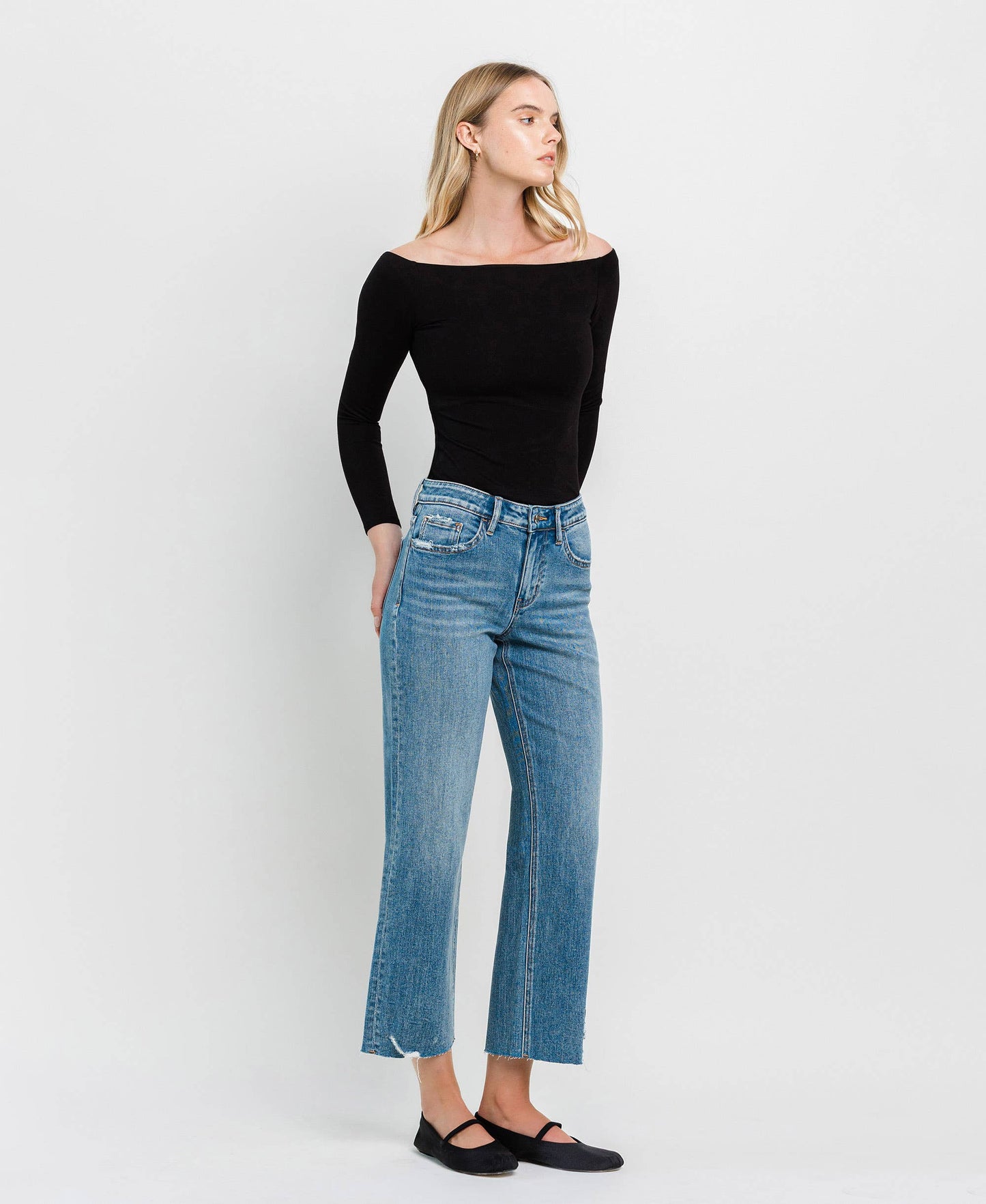 HIGH RISE CROP SLIM WIDE JEANS F5586