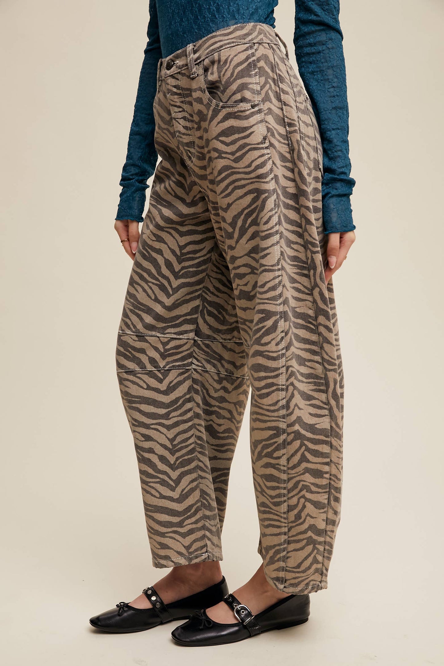 Zebra Print Barrel Jeans