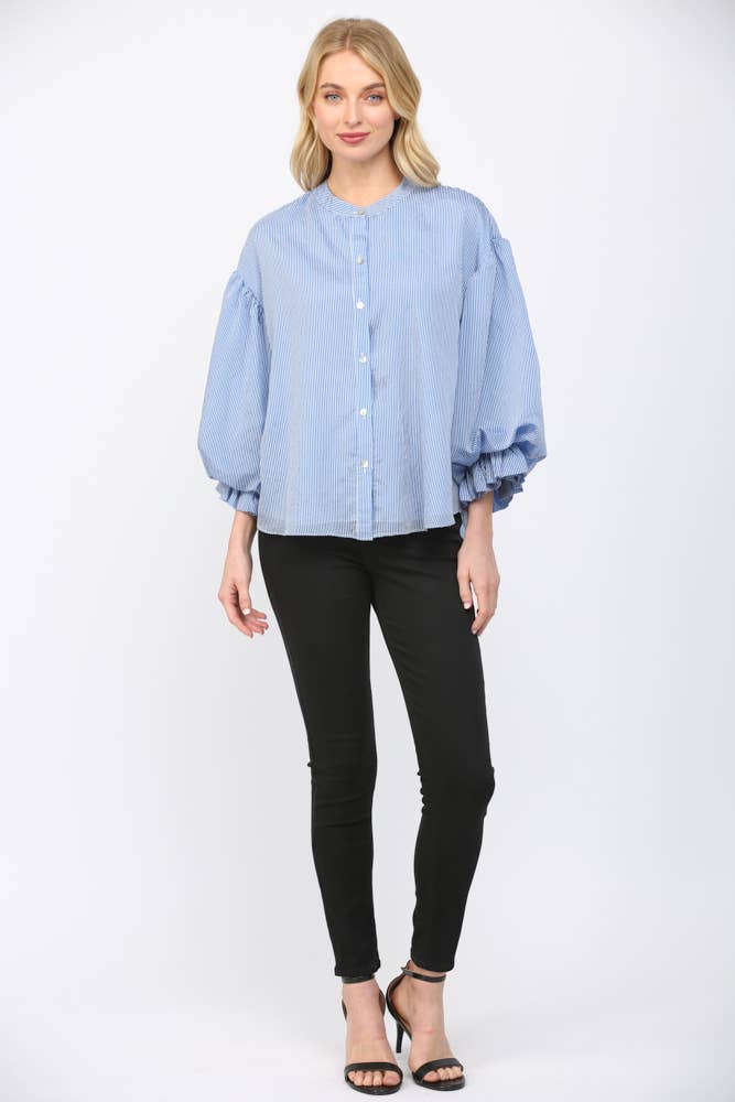PINSTRIPE VOLUMINOUS BUBBLE SLV BLOUSE FT21230