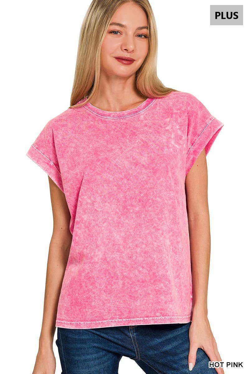 Plus Halo Washed Cuffed Short Sleeve Tee
