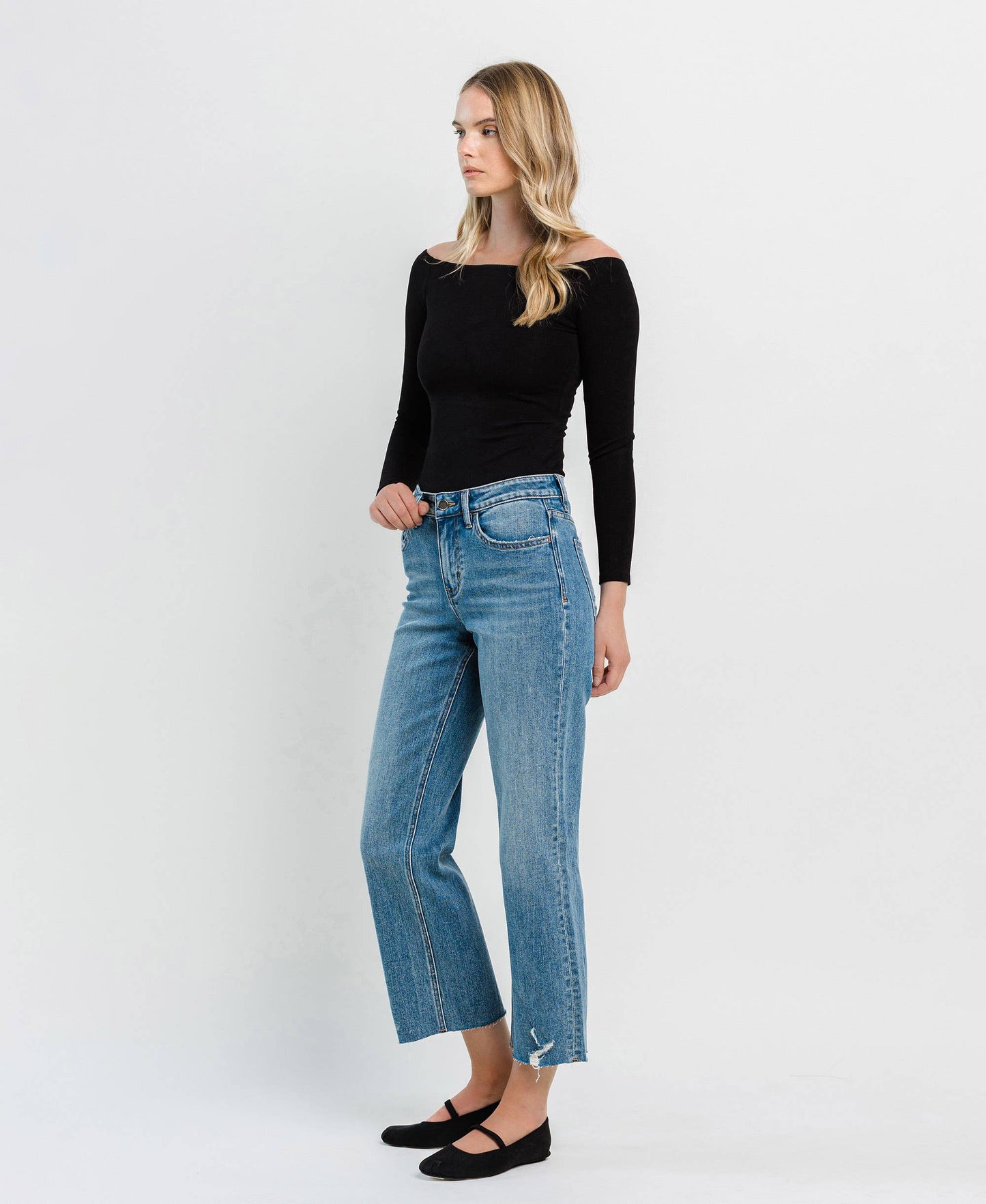 HIGH RISE CROP SLIM WIDE JEANS F5586
