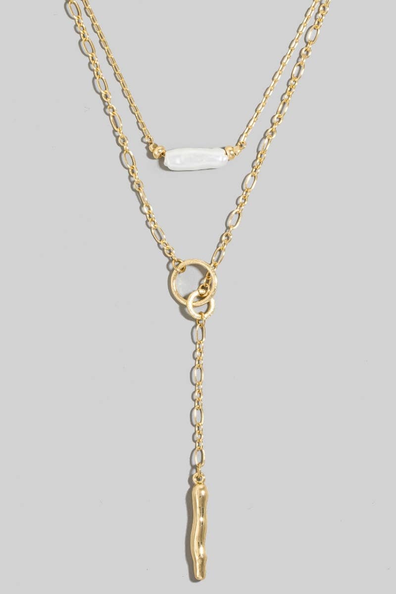 Pearl And Metallic Bar Pendant Layered Necklace