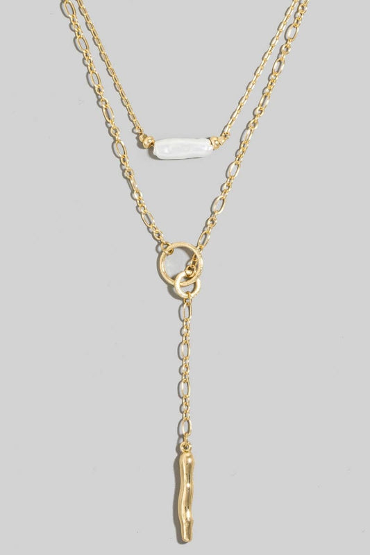 Pearl And Metallic Bar Pendant Layered Necklace