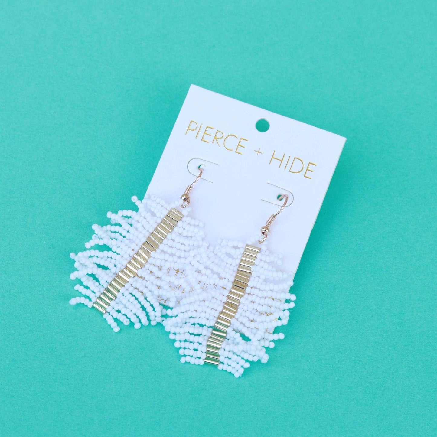 Pierce+Hide Custom White Beaded Palm Fringe Earring