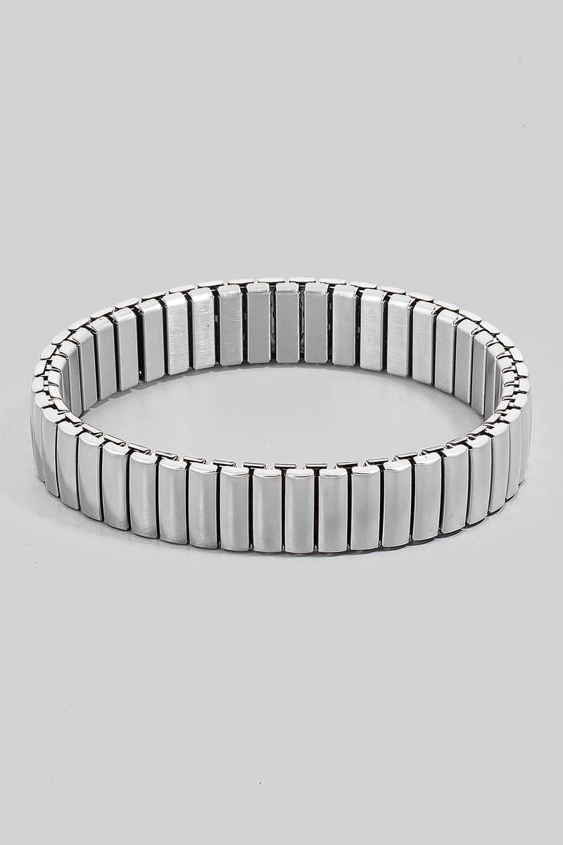 Stainless Steel Metallic Rectangle Bars Elastic Bracelet