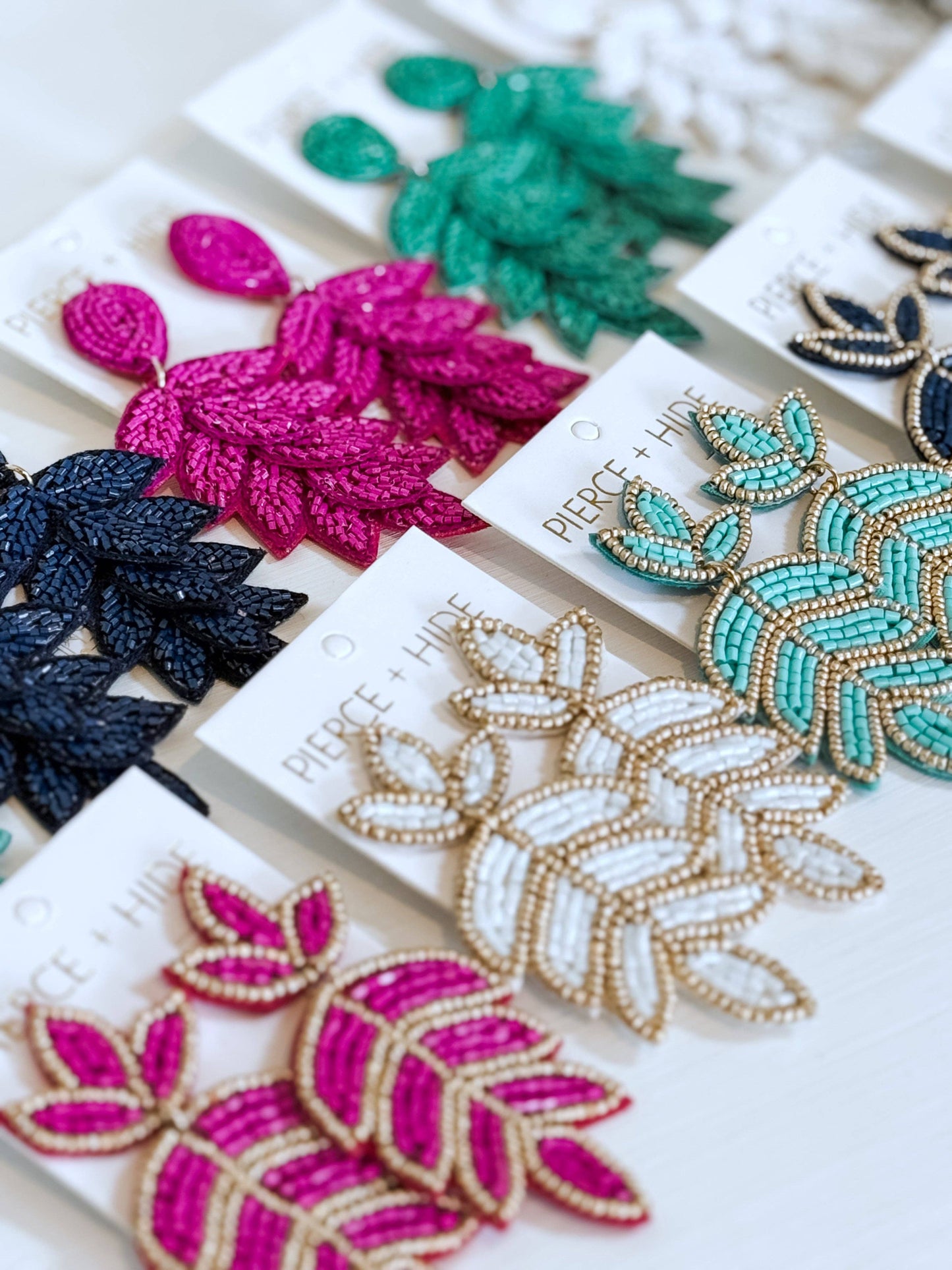 Pierce+Hide Custom Mint Fleur De Lis Earring| Leaf Drop