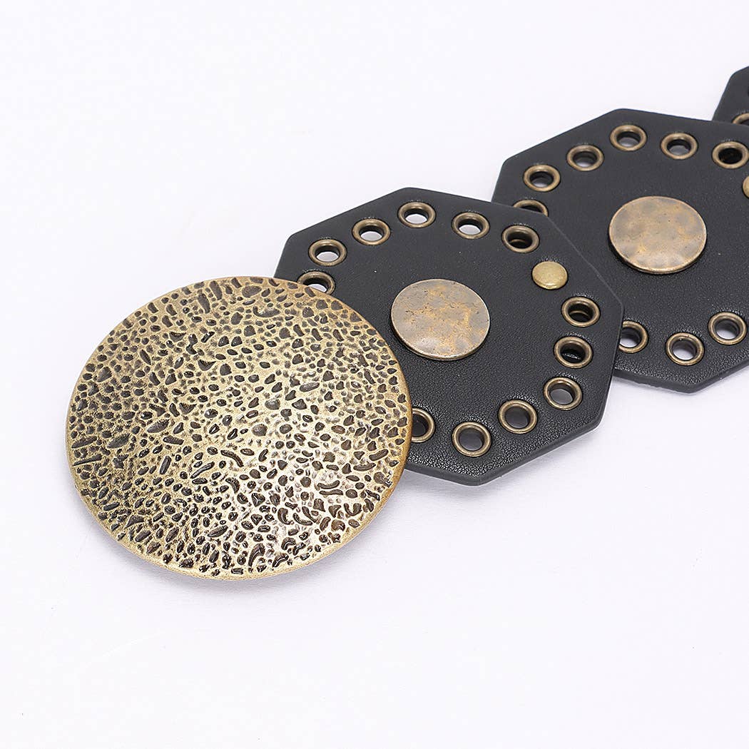 Multi Metal Round PU Vintage Belt  PB8817