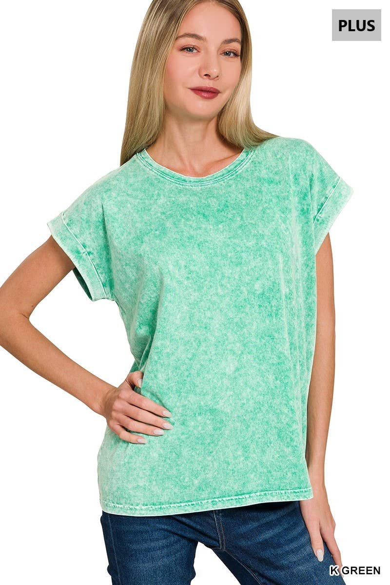 Plus Halo Washed Cuffed Short Sleeve Tee