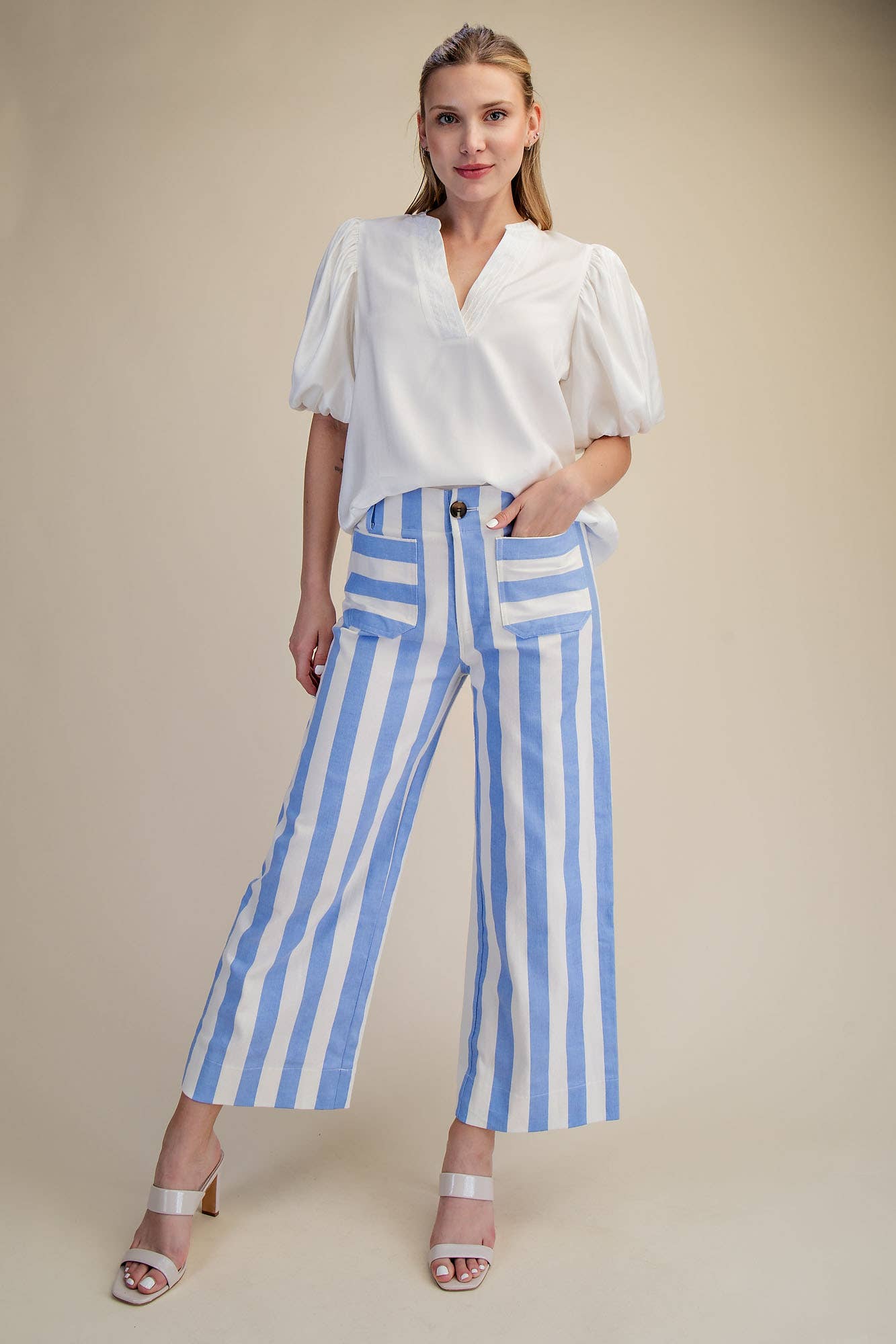 Colette Cropped Wide-Leg Stripe Pants