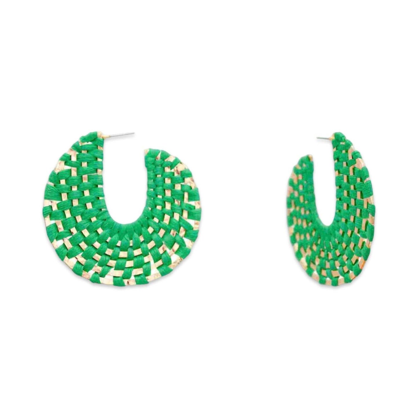 Pierce+Hide Green + Gold Raffia Wrapped Hoop Earrings