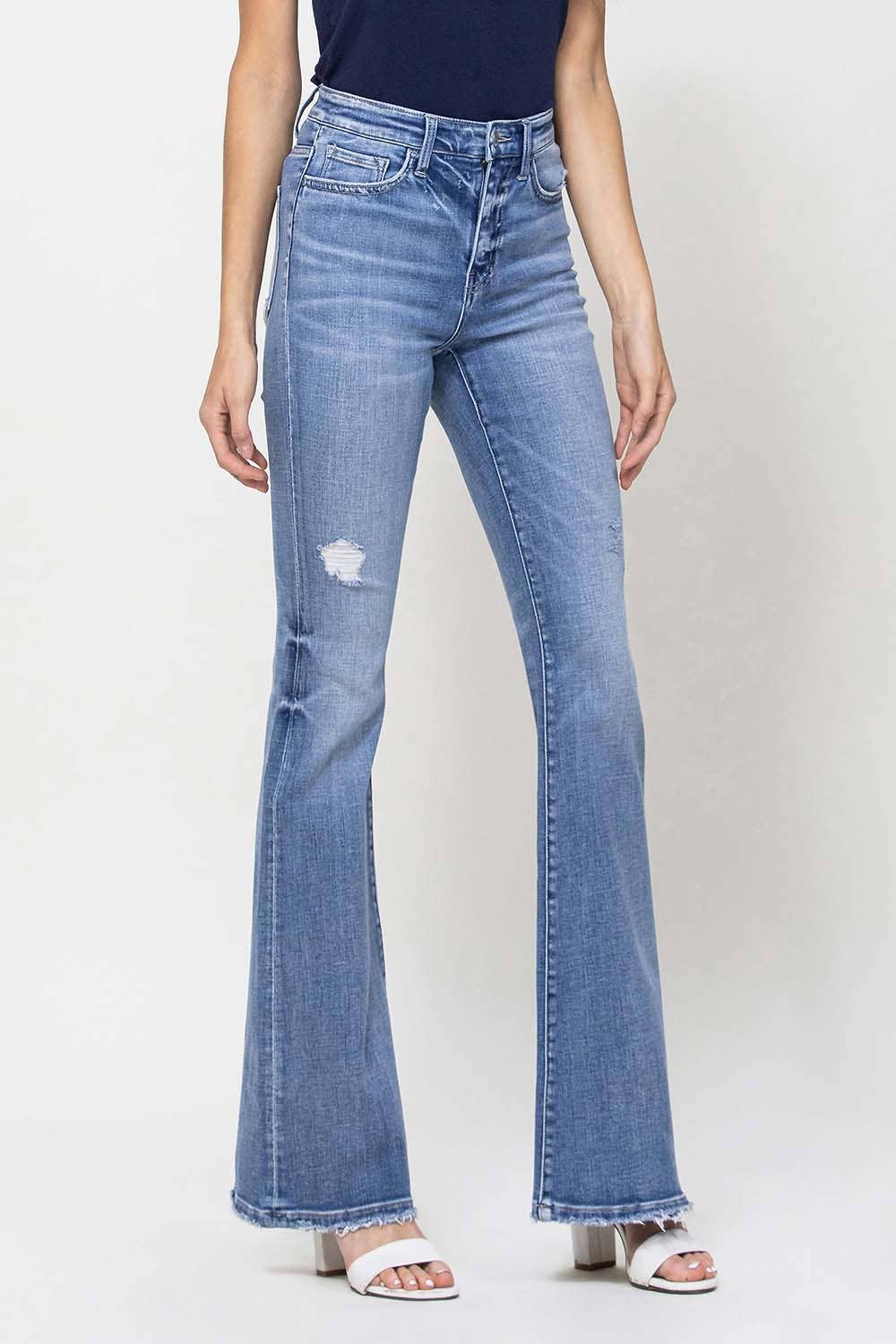 HIGH RISE DISTRESSED FLARE JEANS F4217