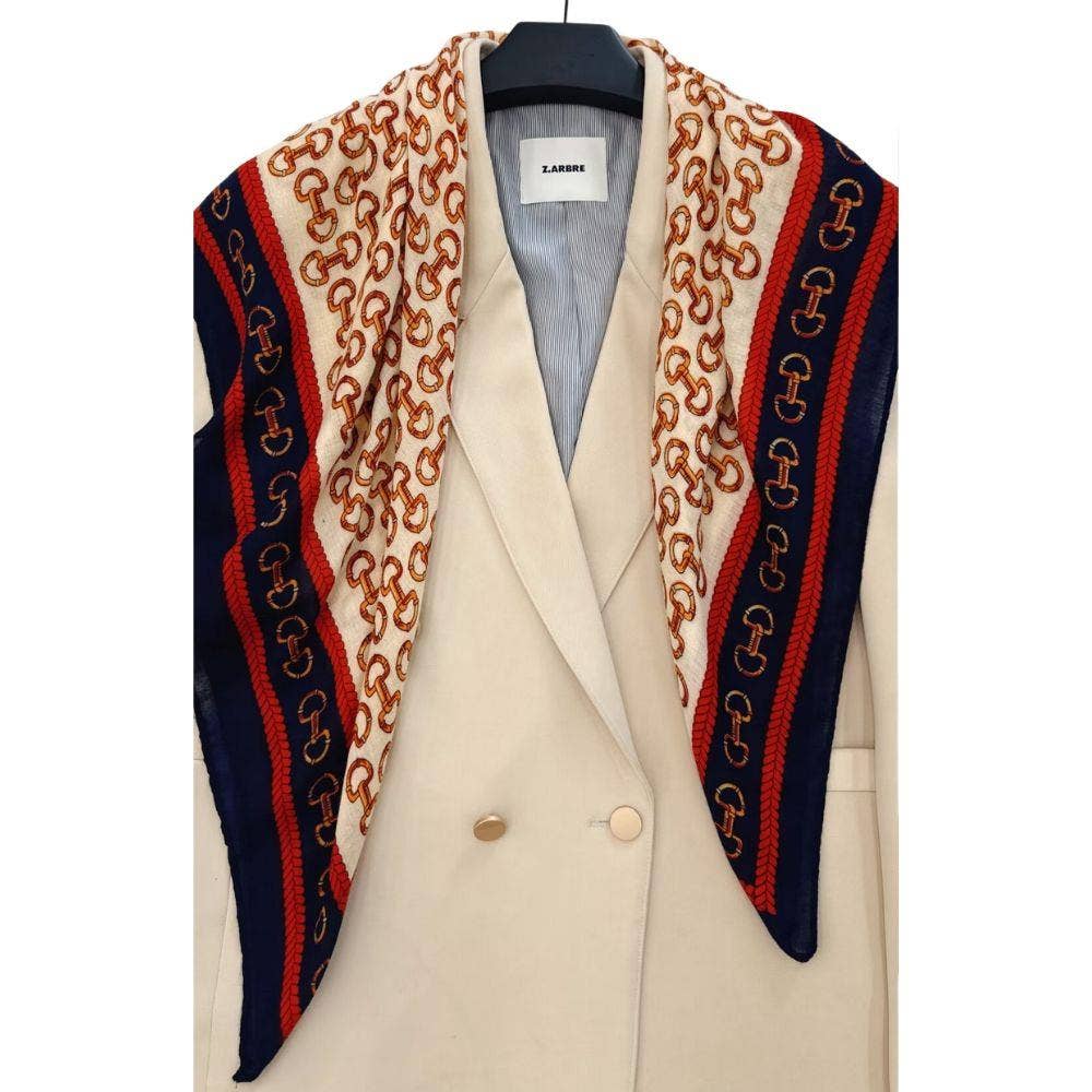 HORSE SHOE BELT CHAIN PATTERN SOFT BANDANA SQUARE NECK SCARF