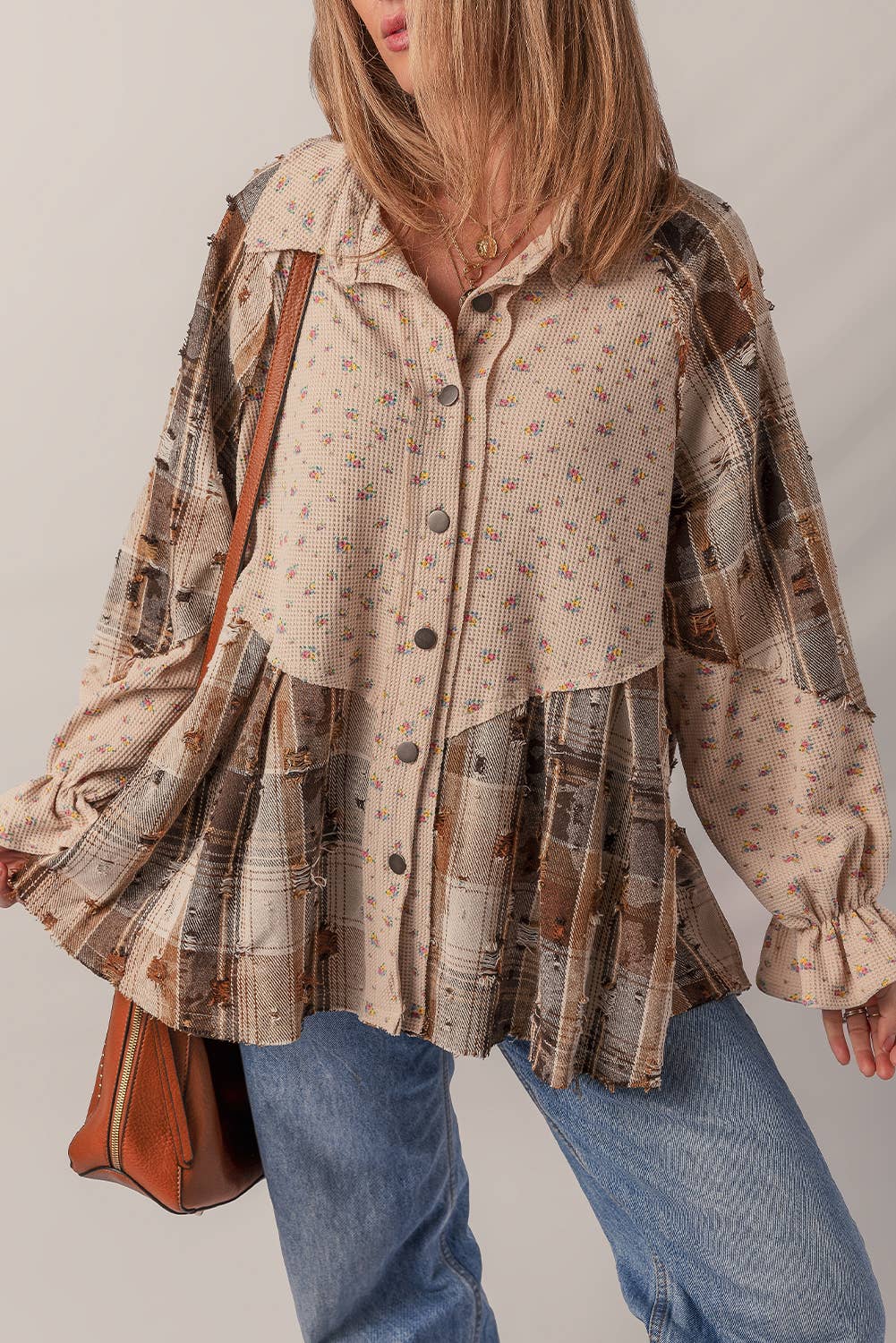 Patchwork Distressed Shacket