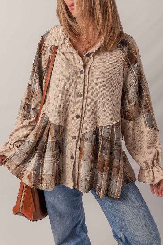 Patchwork Distressed Shacket