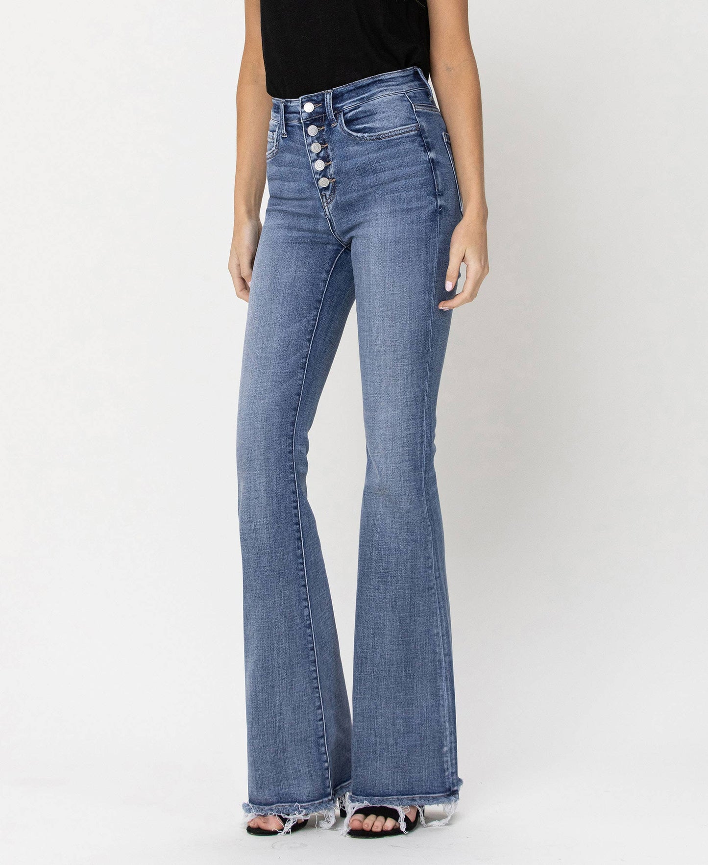 HIGH RISE BUTTON FLY FLARE JEANS F4318