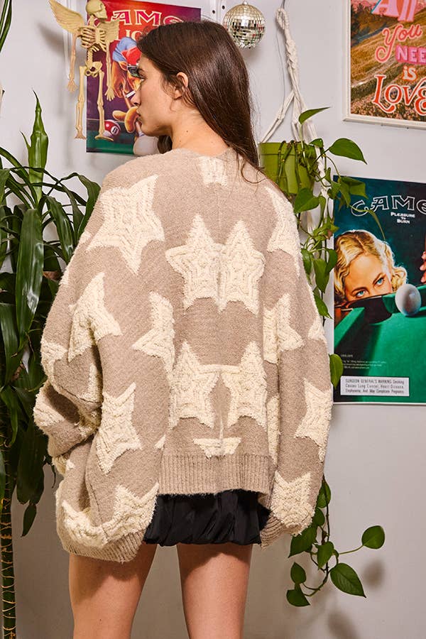 IT1670 Oversized Star Pullover Sweater Cardigan