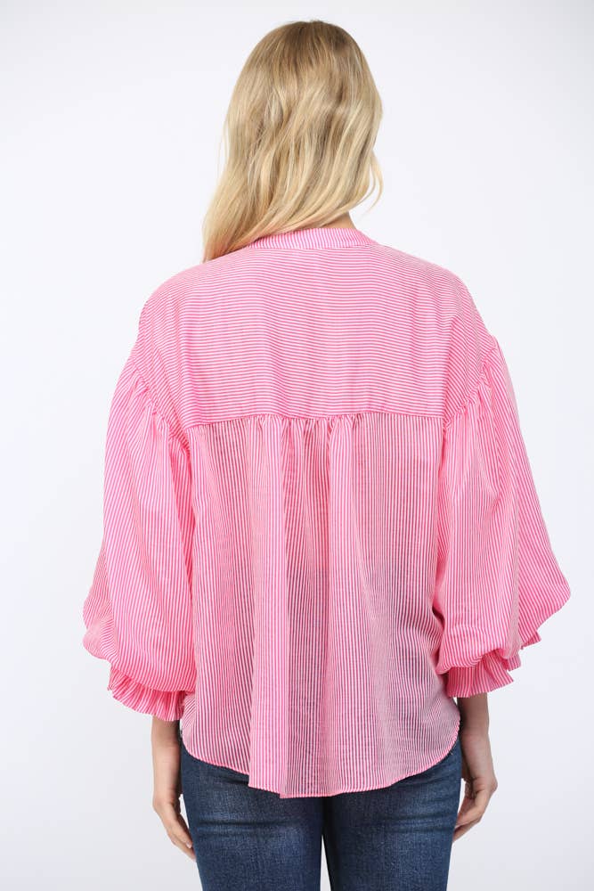 PINSTRIPE VOLUMINOUS BUBBLE SLV BLOUSE FT21230
