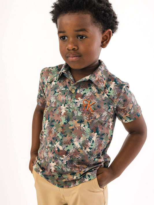Boys Classic Camo Knit Short Sleeve Performance Polo