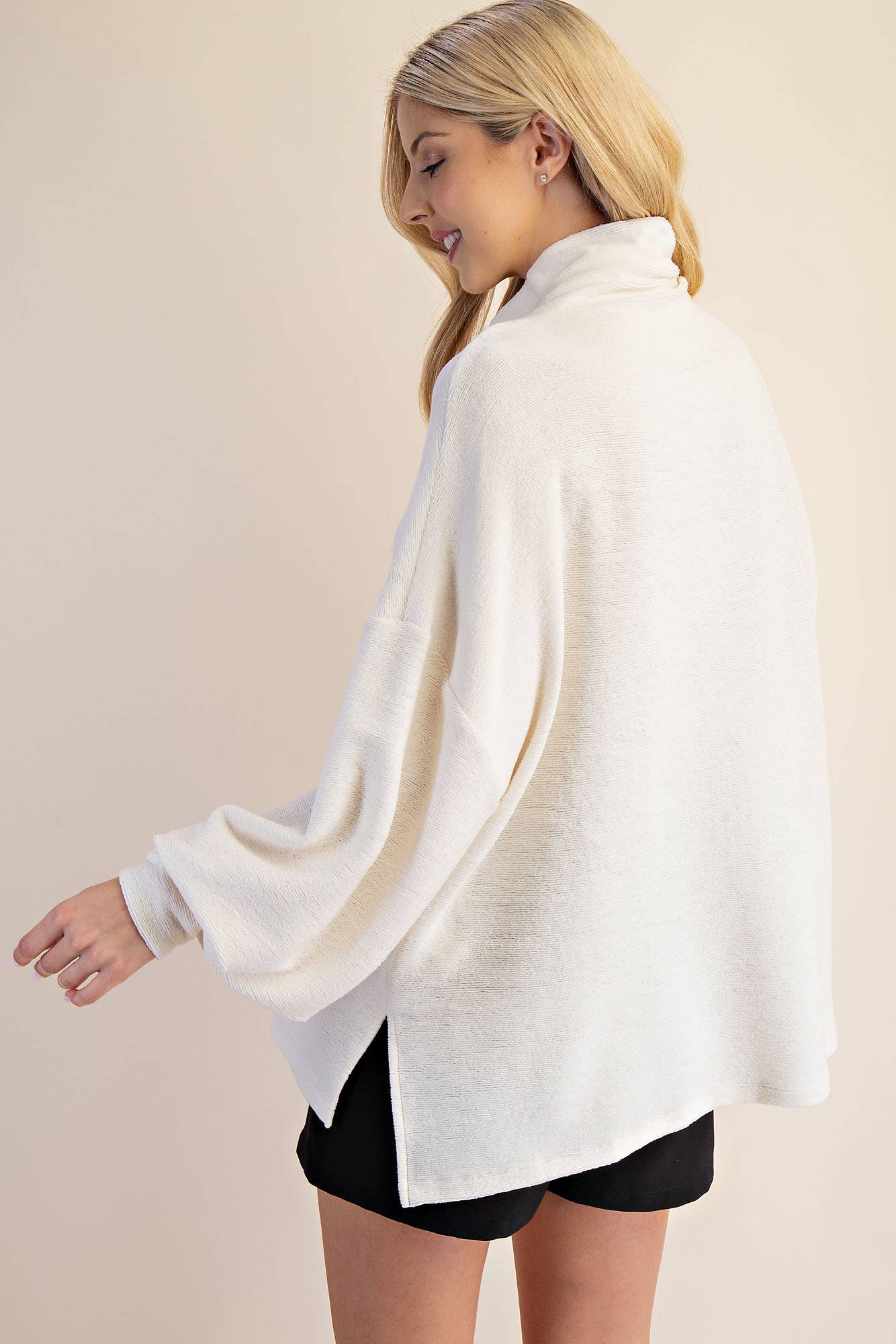 Mock Neck Balloon Sleeve Knit Top