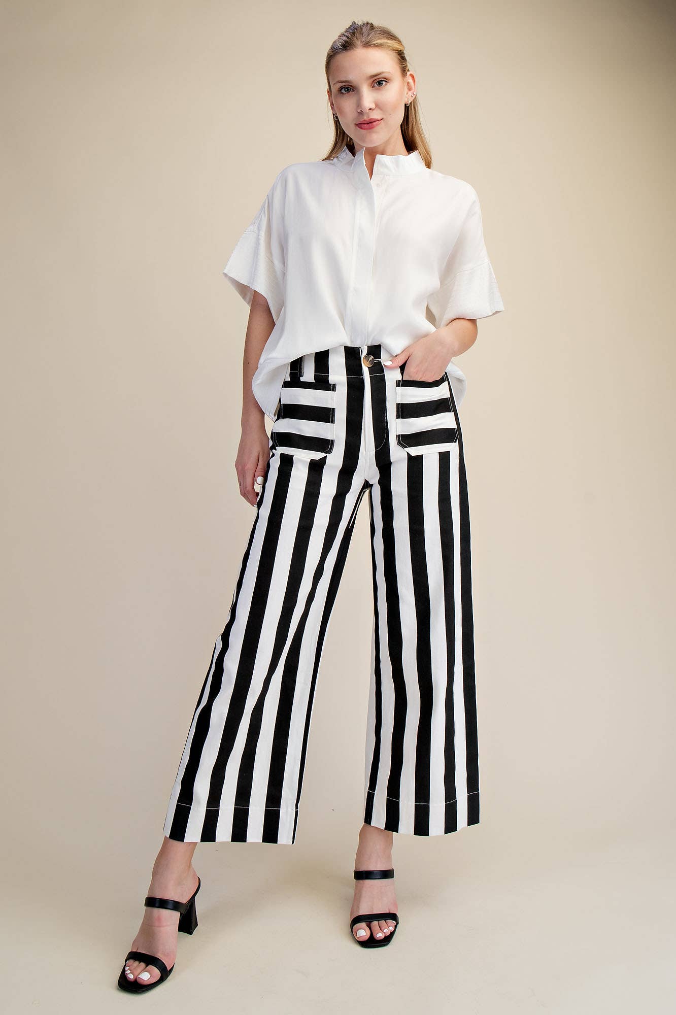 Colette Cropped Wide-Leg Stripe Pants