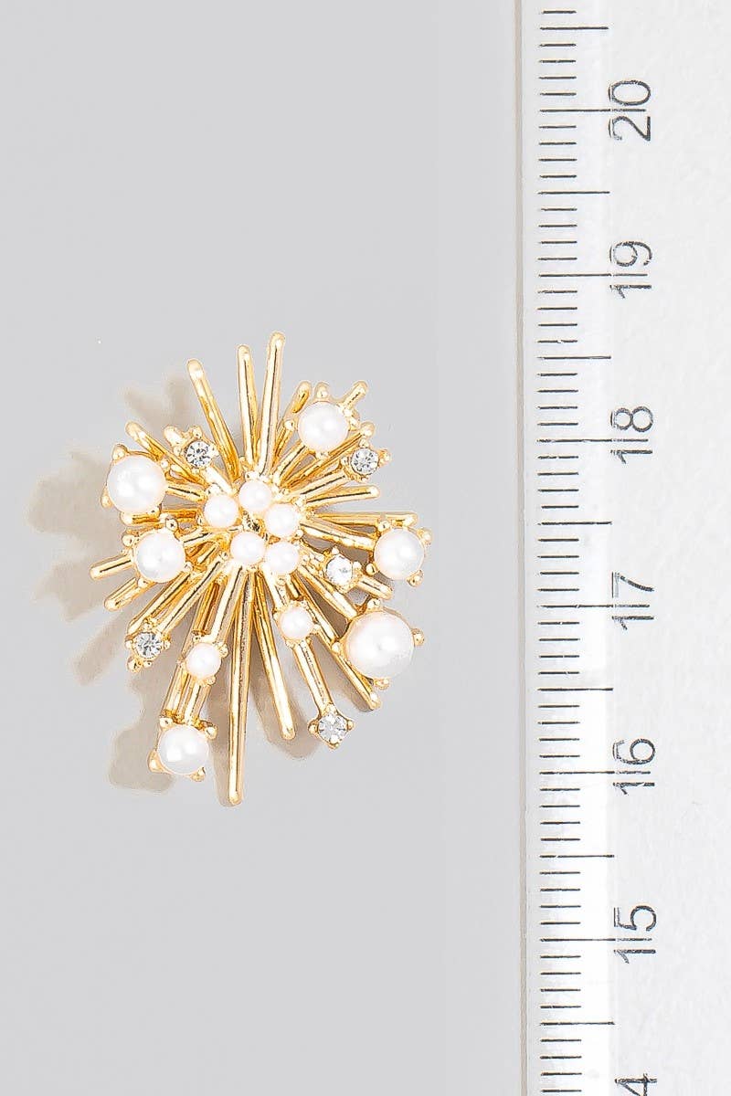 Pearl And Rhinestone Studded Cluster Burst Stud Earrings