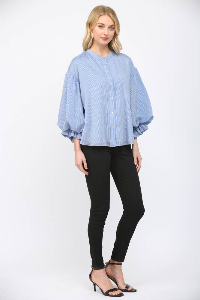PINSTRIPE VOLUMINOUS BUBBLE SLV BLOUSE FT21230