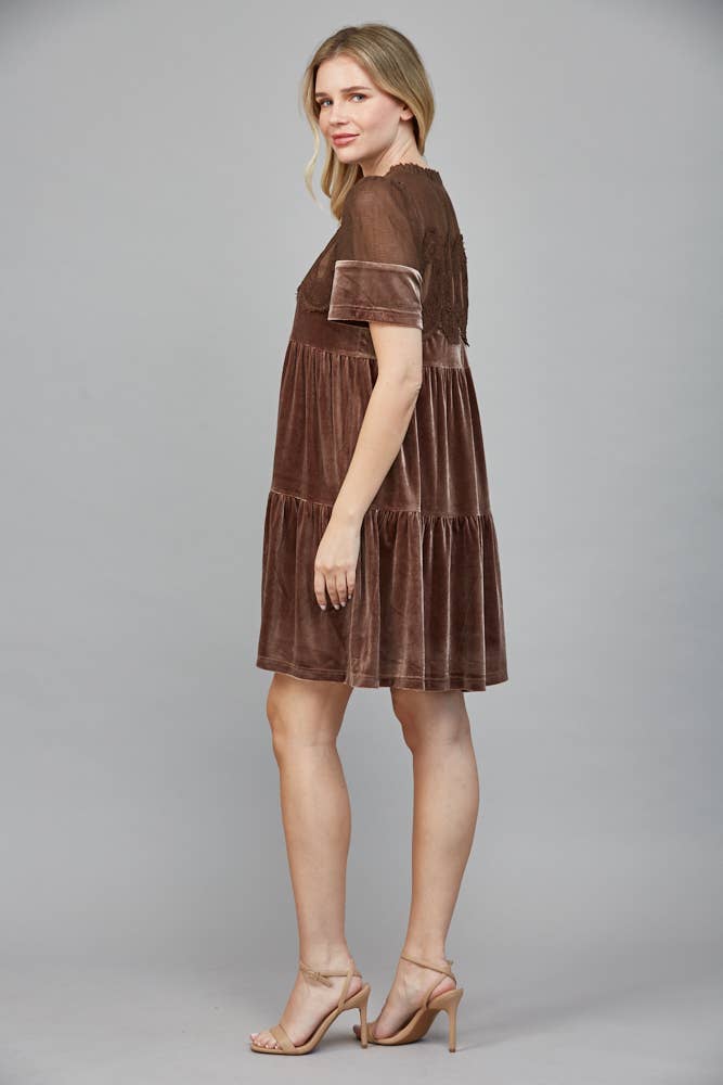 CONTRAST SHEER MESH W/ INTRICATE LACE DETAIL VELVET FD34144