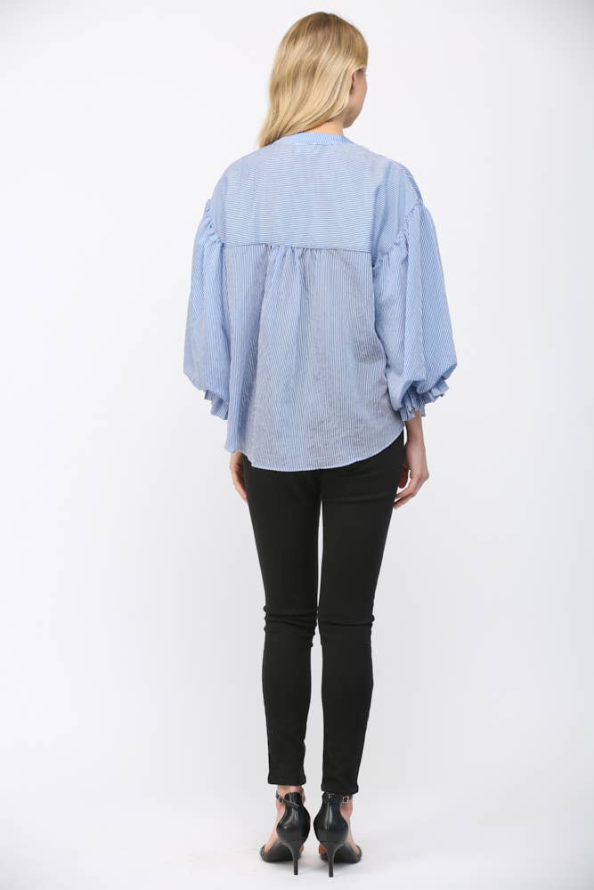 PINSTRIPE VOLUMINOUS BUBBLE SLV BLOUSE FT21230