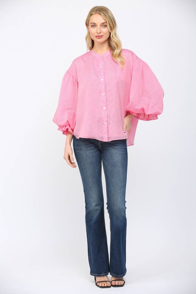 PINSTRIPE VOLUMINOUS BUBBLE SLV BLOUSE FT21230