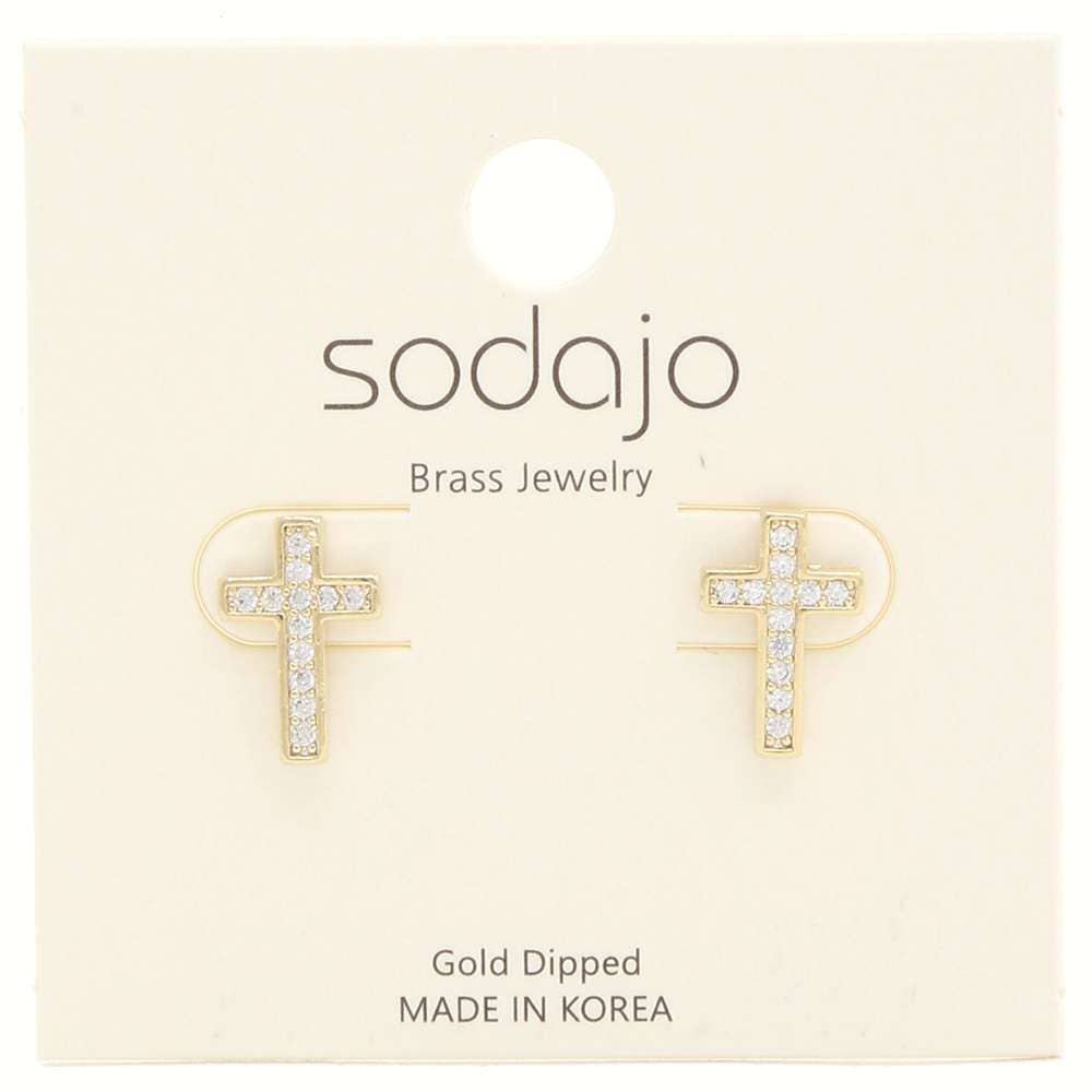 GOLD DIPPED BRASS CROSS STUD EARRING