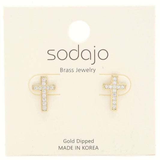 GOLD DIPPED BRASS CROSS STUD EARRING