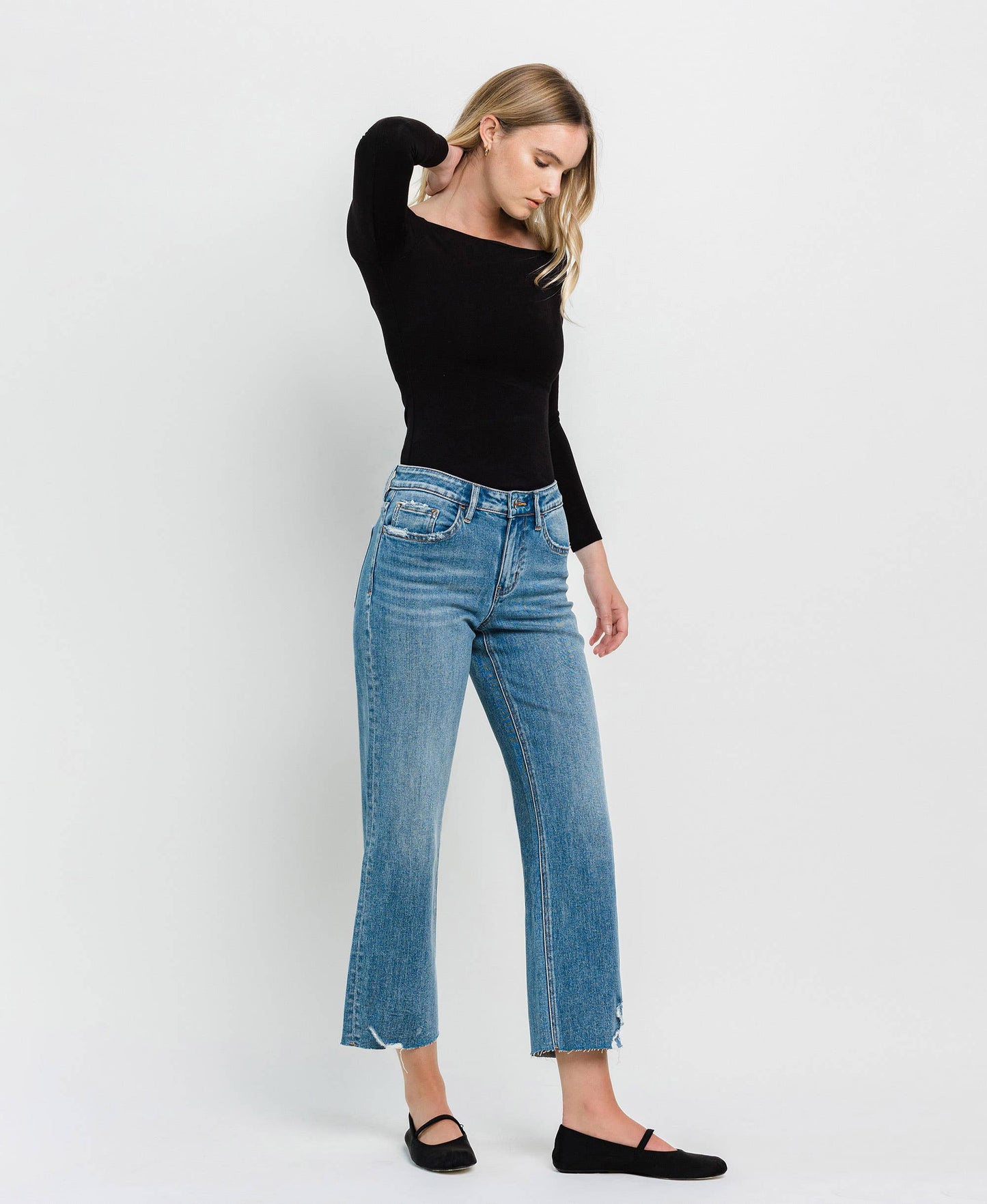 HIGH RISE CROP SLIM WIDE JEANS F5586