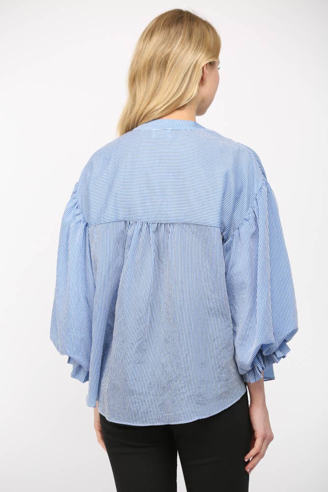 PINSTRIPE VOLUMINOUS BUBBLE SLV BLOUSE FT21230