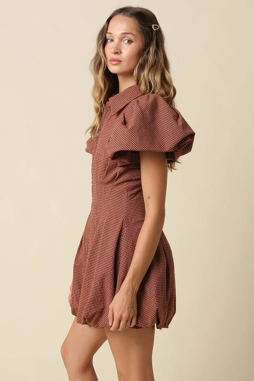 Janey Gingham Bubble Mini Dress