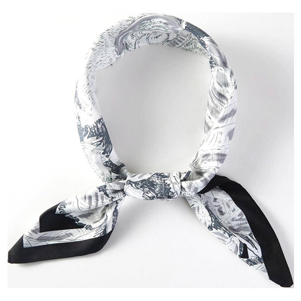 ABSTRACT FLORAL PRINT SILKY BANDANA SQUARE NECK SCARF