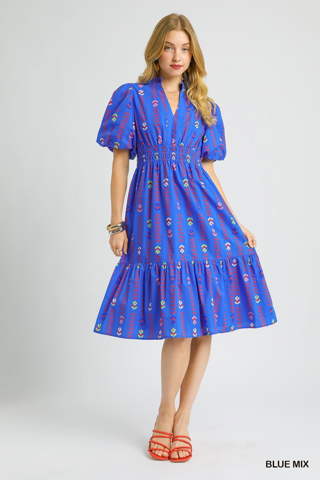 Umgee: Smocked Waist Puff Sleeve Midi Dress