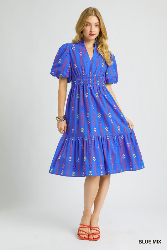 Umgee: Smocked Waist Puff Sleeve Midi Dress
