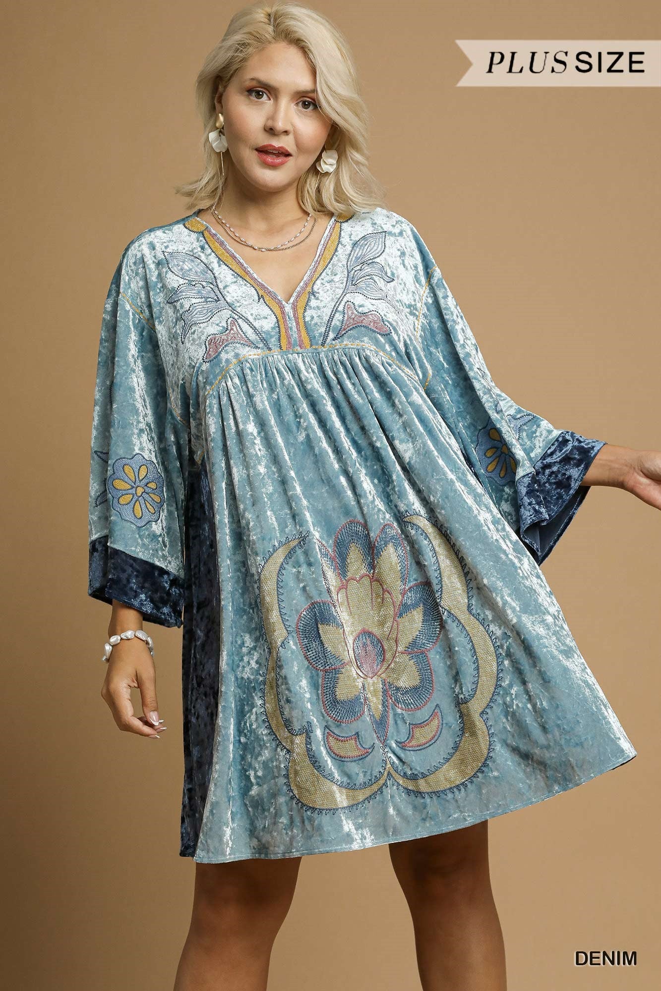 Julie Velvet Floral Embroidered Swing Dress