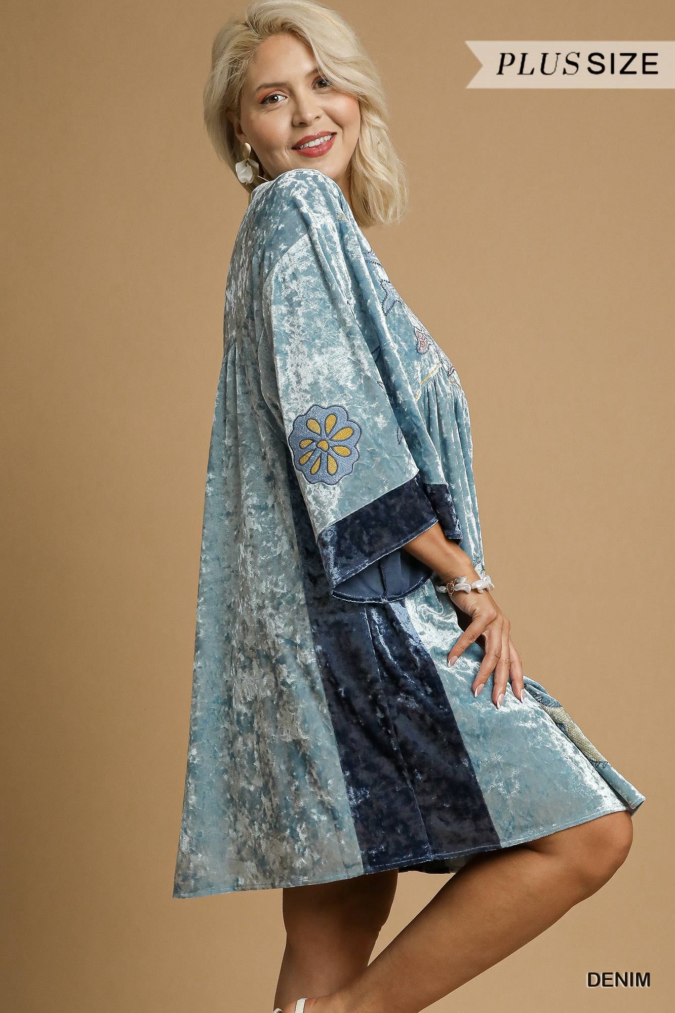 Julie Velvet Floral Embroidered Swing Dress