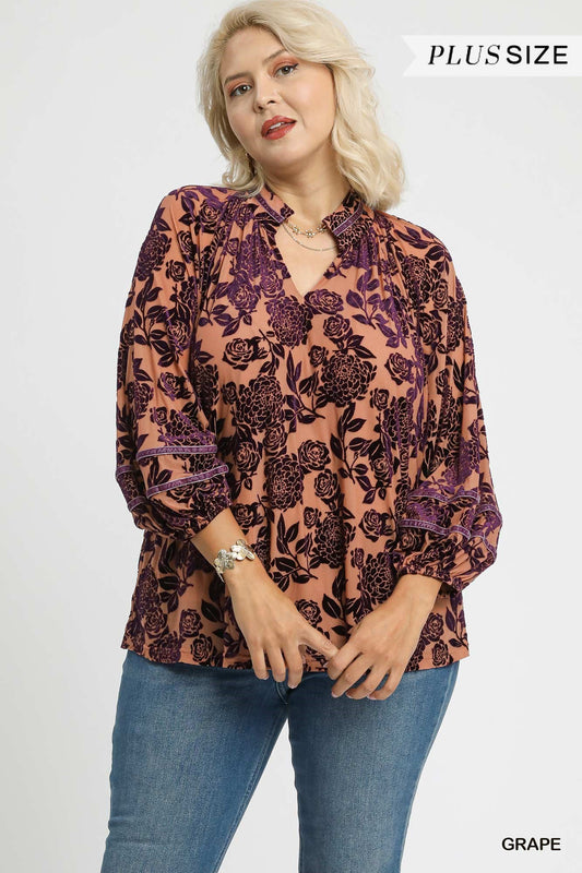 Audrey Floral Velvet Burnout Blouse