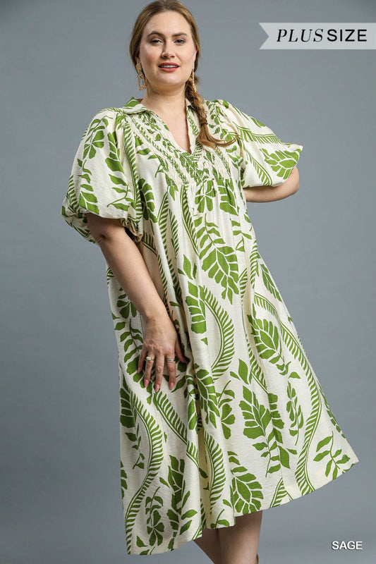 Umgee: Leaf Print Midi Dress