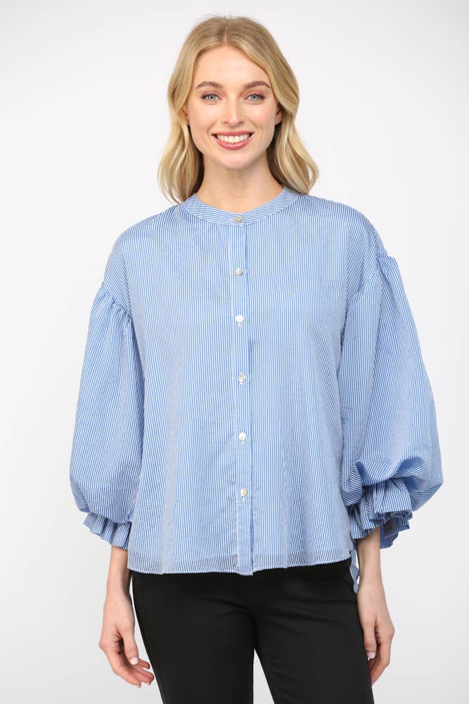 PINSTRIPE VOLUMINOUS BUBBLE SLV BLOUSE FT21230