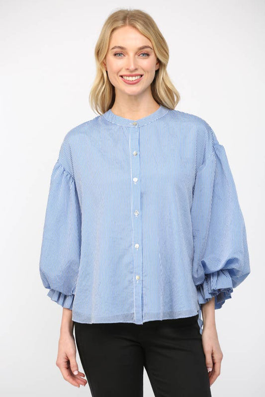 PINSTRIPE VOLUMINOUS BUBBLE SLV BLOUSE FT21230