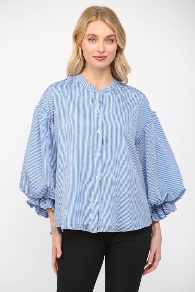 PINSTRIPE VOLUMINOUS BUBBLE SLV BLOUSE FT21230