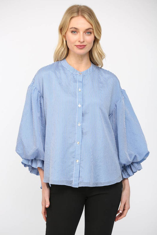 PINSTRIPE VOLUMINOUS BUBBLE SLV BLOUSE FT21230
