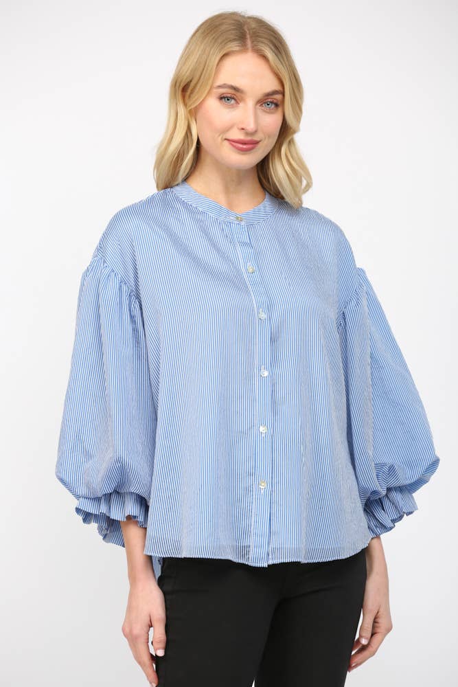 PINSTRIPE VOLUMINOUS BUBBLE SLV BLOUSE FT21230