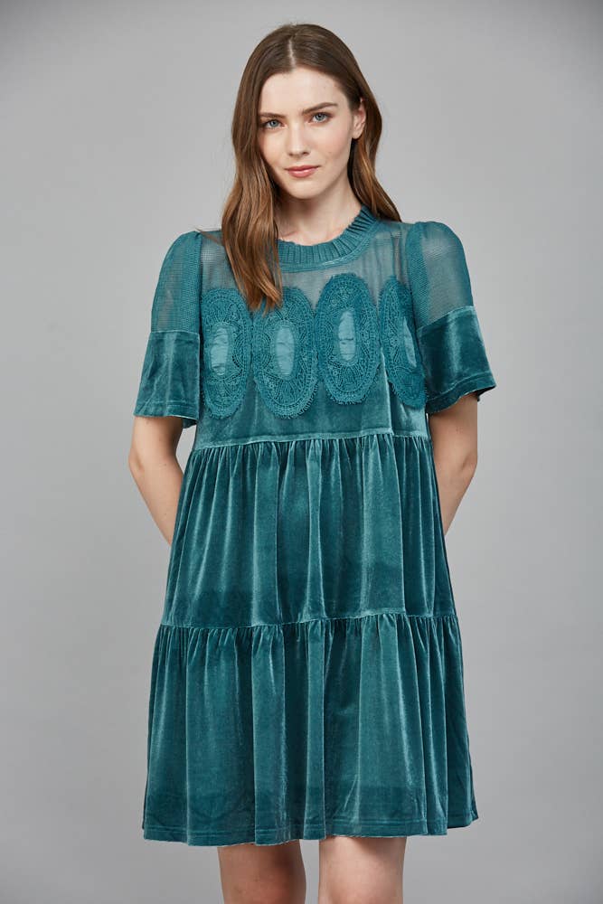 CONTRAST SHEER MESH W/ INTRICATE LACE DETAIL VELVET FD34144