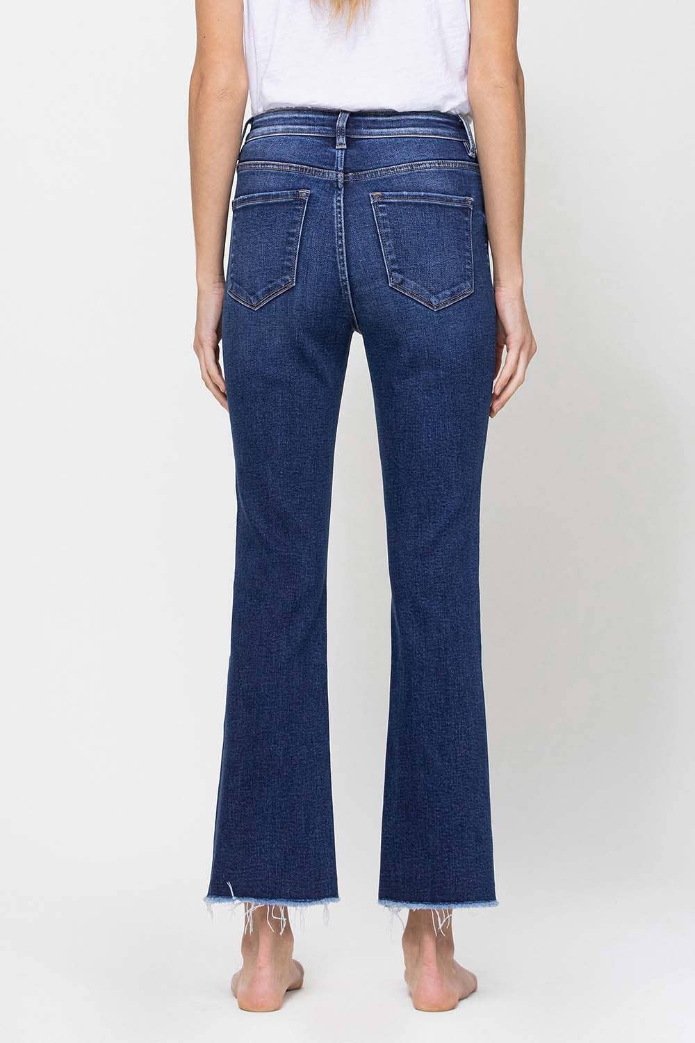 HIGH RISE RAW STEP HEM CROP MINI FLARE JEANS F4389