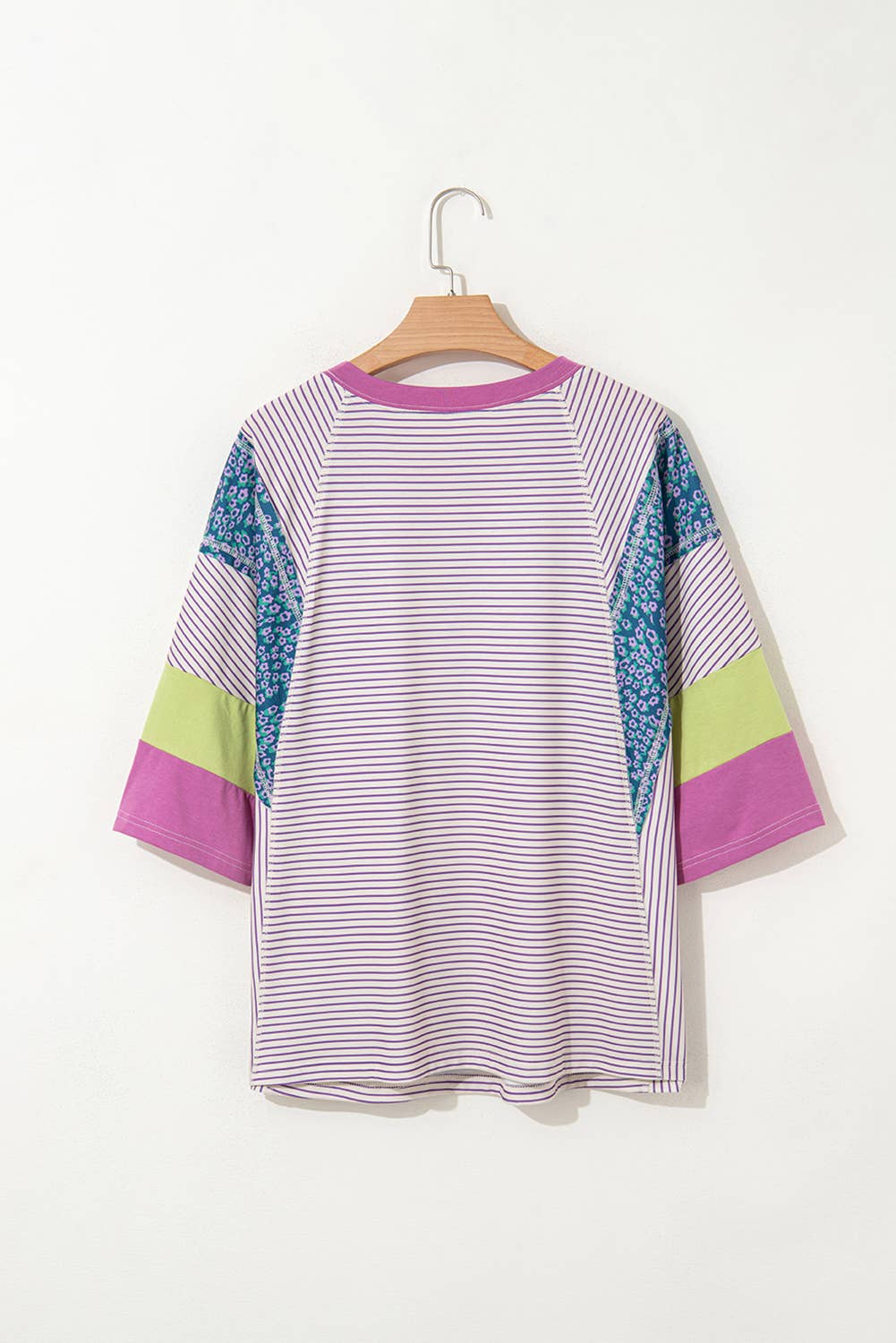 Stripe Floral Raw Edge Patchwork Top
